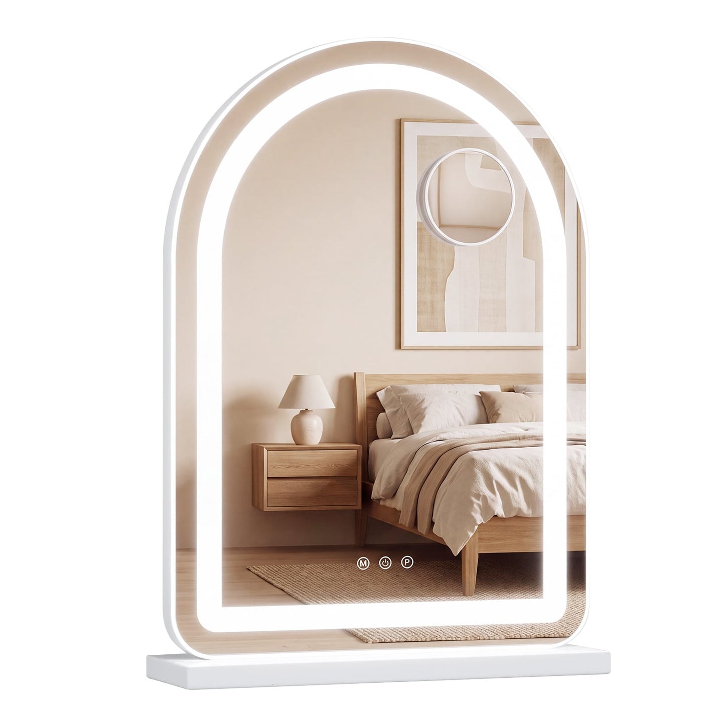 Arched Vanity Mirror with LED Lights and Removable Magnify Mirror for Makeup-White