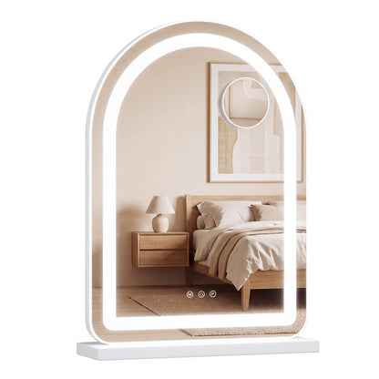 Arched Vanity Mirror with LED Lights and Removable Magnify Mirror for Makeup-White