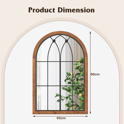 Arched Window Finished Wall Mounted Mirror with Back Board-Natural