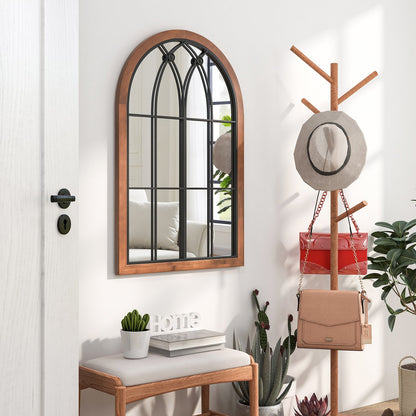 Arched Window Finished Wall Mounted Mirror with Back Board-Natural