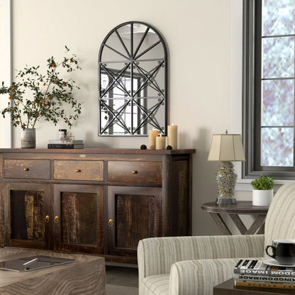 Arched Window Pane Decorative Mirror-Black
