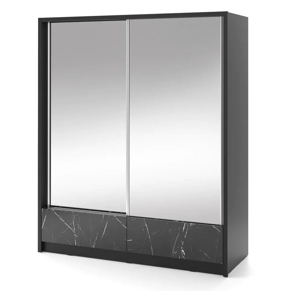 Aria II Sliding Door Wardrobe 184cm-Black Marble