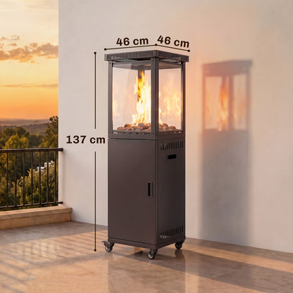 Outsunny Gas Patio Heater, 13 kW Portable Propane Outdoor Heater with Stepless Heat Control, Tip-over Protection, 4 Wheels, Black