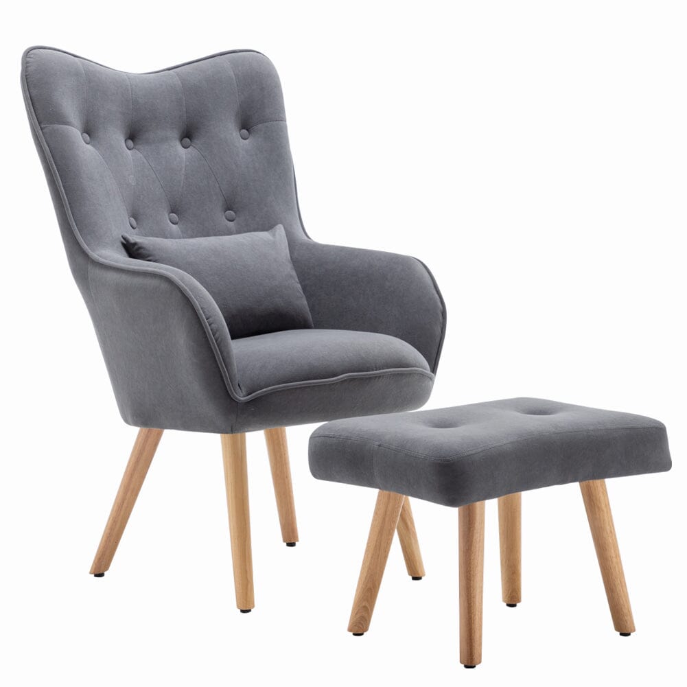 107cm Minimalist Velvet Wingback Lounge Armchair with Footstool