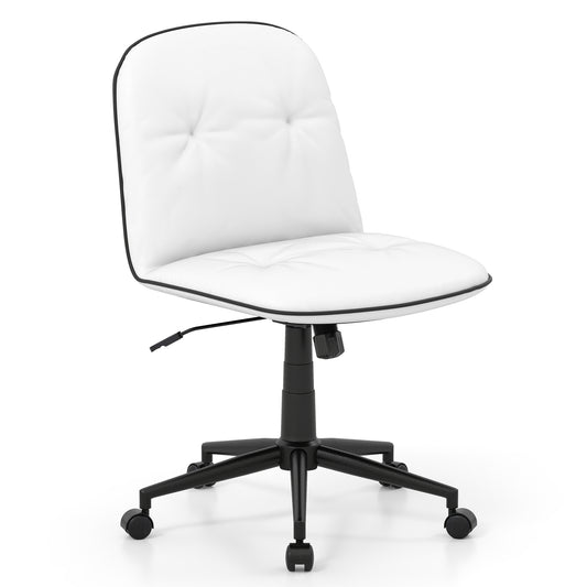 Armless Home Office Desk Chair with Adjustable Height and Smooth Rolling Wheels-White