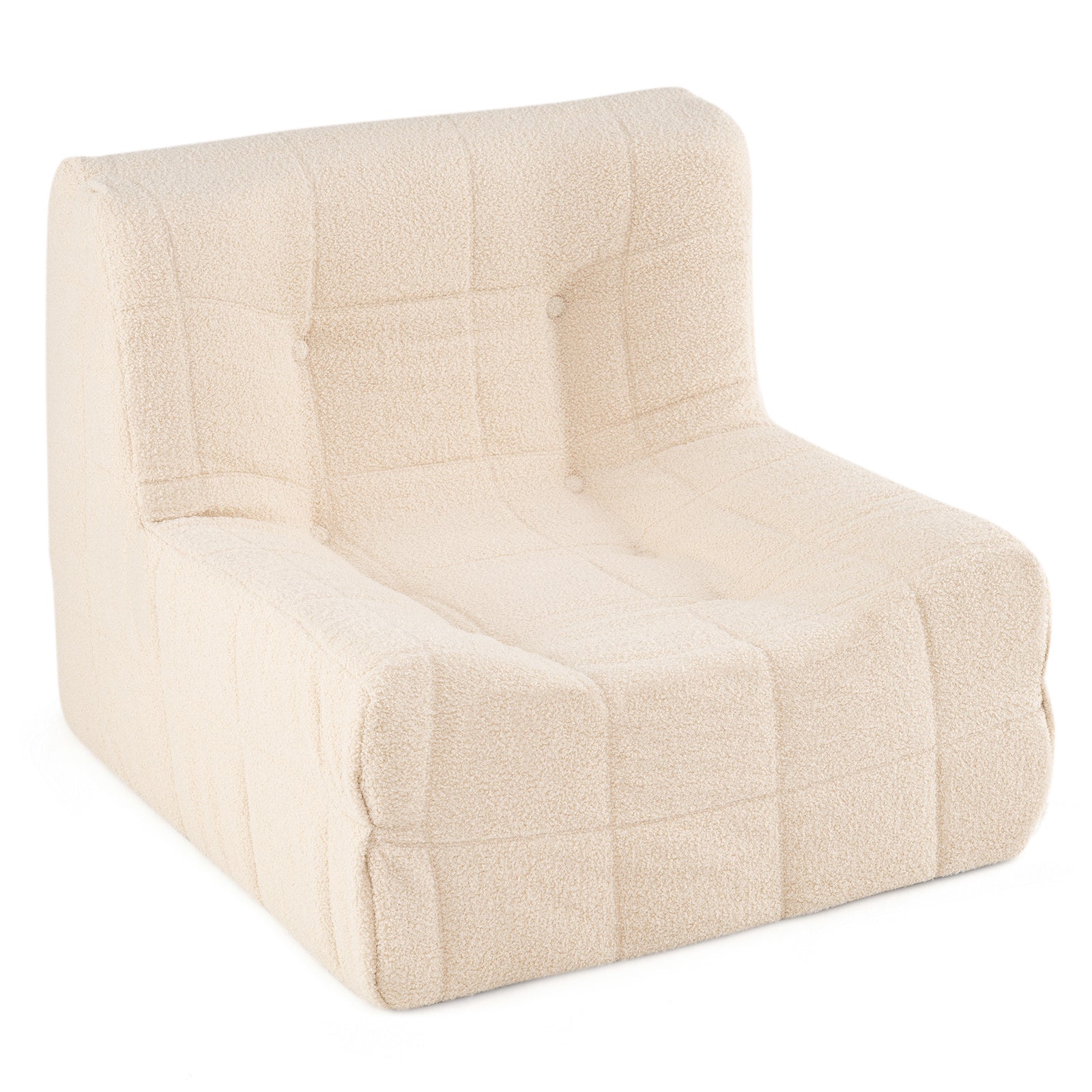Armless Upholstered Lazy Floor Sofa with Soft Teddy Fleece Cover-Beige