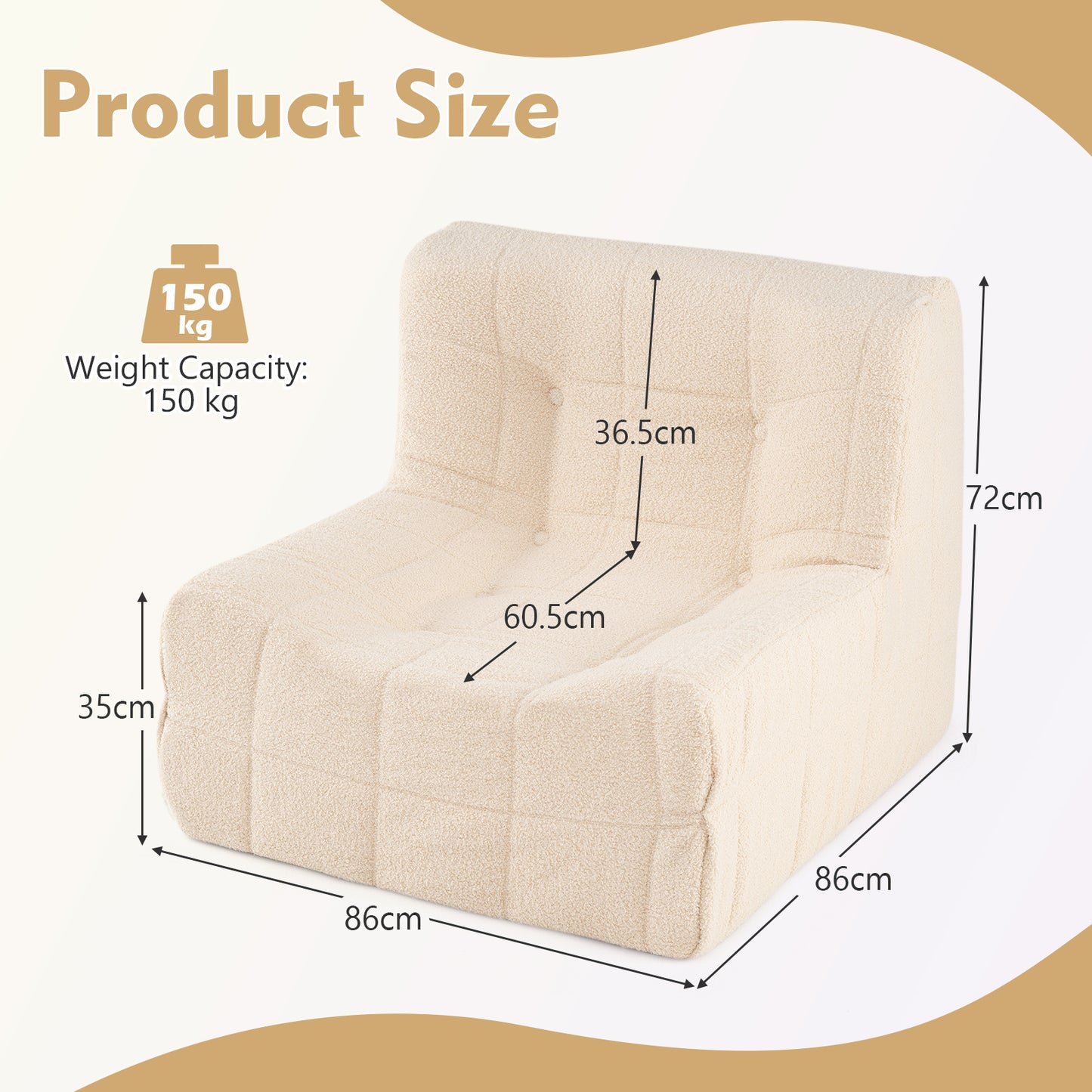 Armless Upholstered Lazy Floor Sofa with Soft Teddy Fleece Cover-Beige