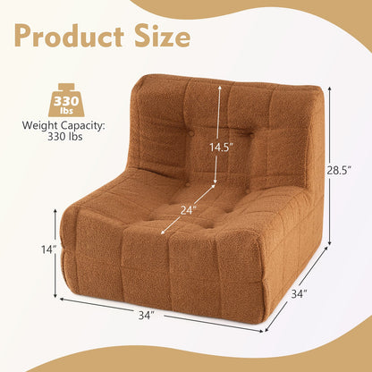 Armless Upholstered Lazy Floor Sofa with Soft Teddy Fleece Cover-Rustic Brown