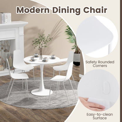 Armless Dining Chair Set of 4 Metal Leg Leisure Chair-White