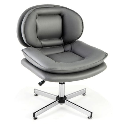 Armless Office Chair with Double Padded Back and Criss Cross Metal Base-Grey