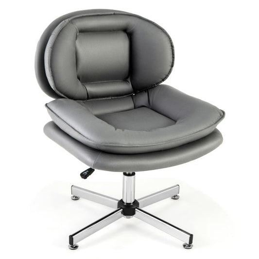 Armless Office Chair with Double Padded Back and Criss Cross Metal Base-Grey