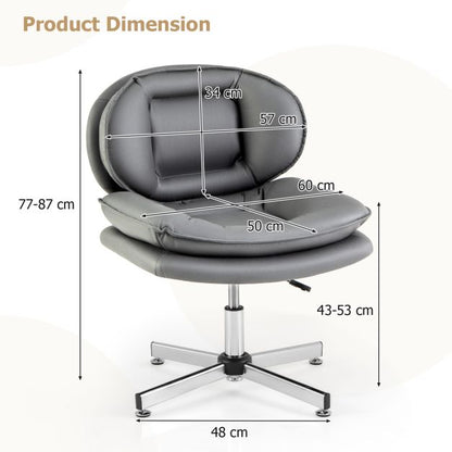 Armless Office Chair with Double Padded Back and Criss Cross Metal Base-Grey