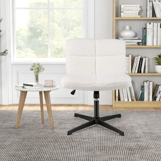 Armless Office Desk Cross Legged Office Chair with Adjustable Height-White
