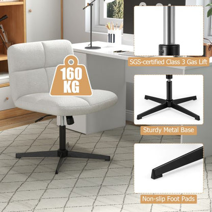 Armless Office Desk Cross Legged Office Chair with Adjustable Height-White