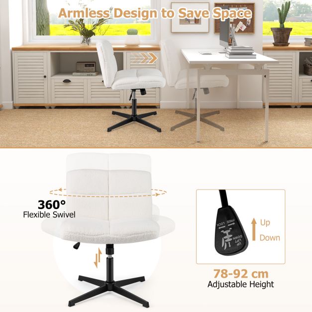 Armless Office Desk Cross Legged Office Chair with Adjustable Height-White