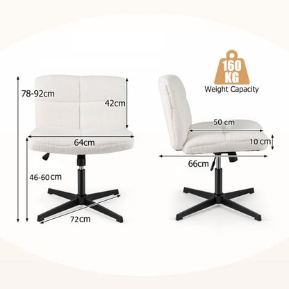 Armless Office Desk Cross Legged Office Chair with Adjustable Height-White
