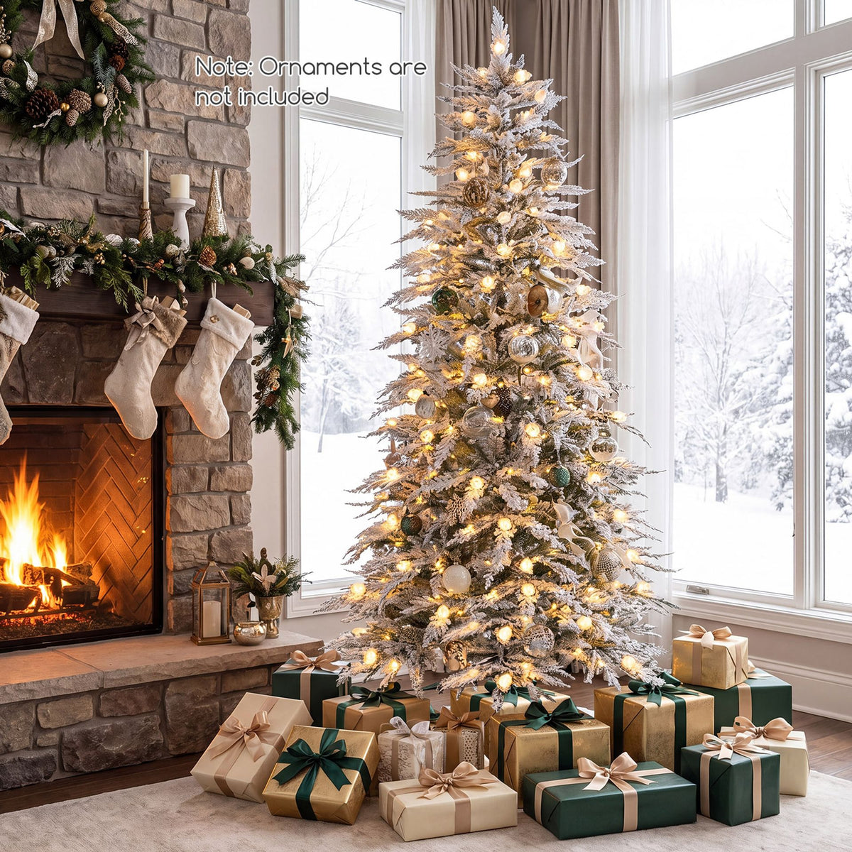 Artificial Flocked Christmas Tree with Branch Tips and Pine Cones-1.8 M
