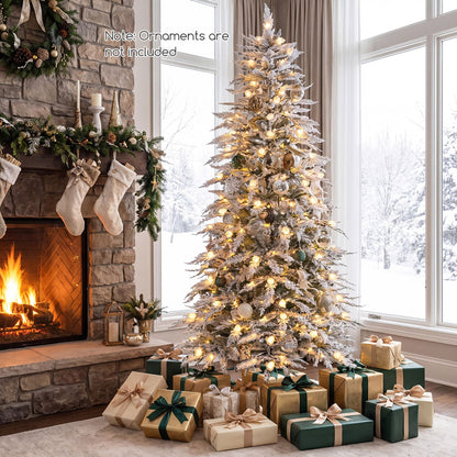 Artificial Flocked Christmas Tree with Branch Tips and Pine Cones-1.8 M