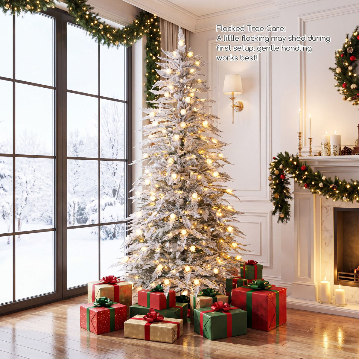 Artificial Flocked Christmas Tree with Branch Tips and Pine Cones-1.8 M