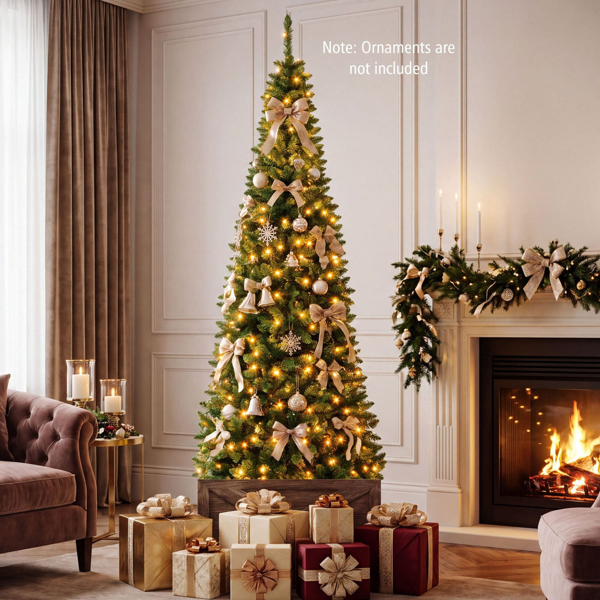 Artificial Pencil Christmas Tree with LED Lights in 3 Sizes-7.5FT