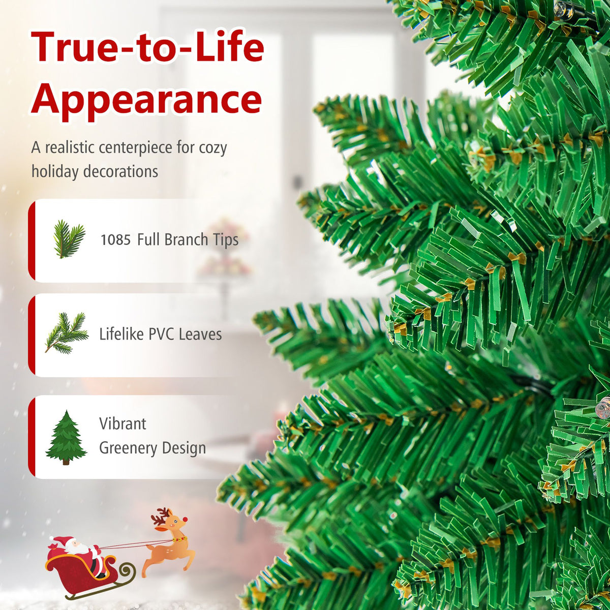 Artificial Pencil Christmas Tree with LED Lights in 3 Sizes-7.5FT