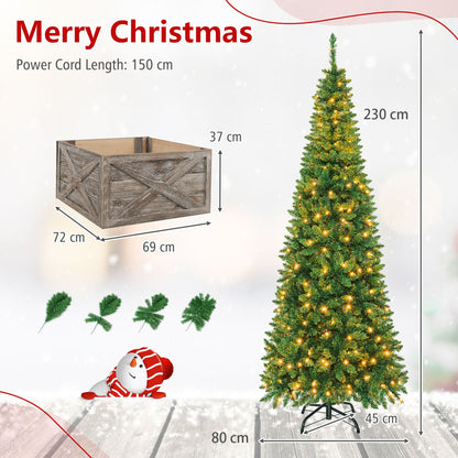 Artificial Pencil Christmas Tree with LED Lights in 3 Sizes-7.5FT