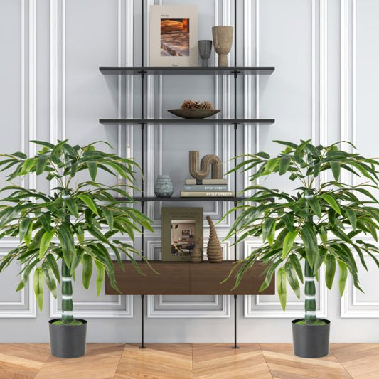 100 CM Artificial Bamboo Tree Set of 2 with Plastic Nursery Pot and Adjustable Branches