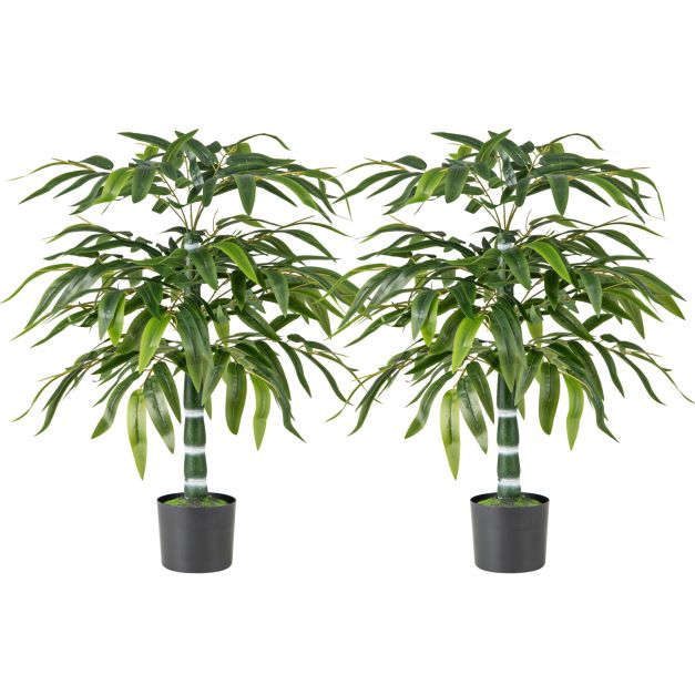 100 CM Artificial Bamboo Tree Set of 2 with Plastic Nursery Pot and Adjustable Branches