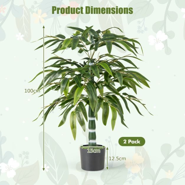 100 CM Artificial Bamboo Tree Set of 2 with Plastic Nursery Pot and Adjustable Branches