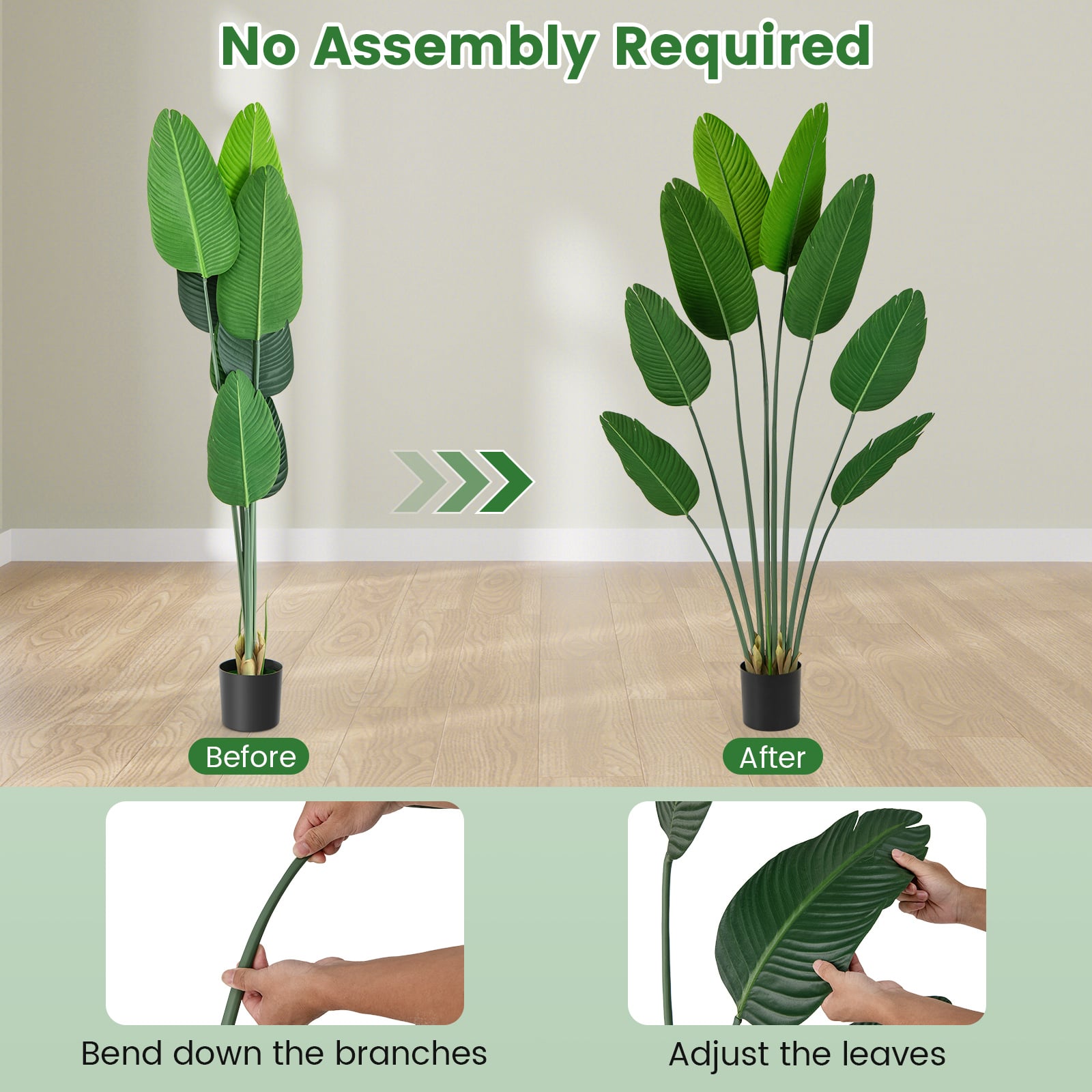 1.9 M Artificial Banana Leaf Tree with 8 Fabric Banana Leaves and Stable Cement-filled Pot