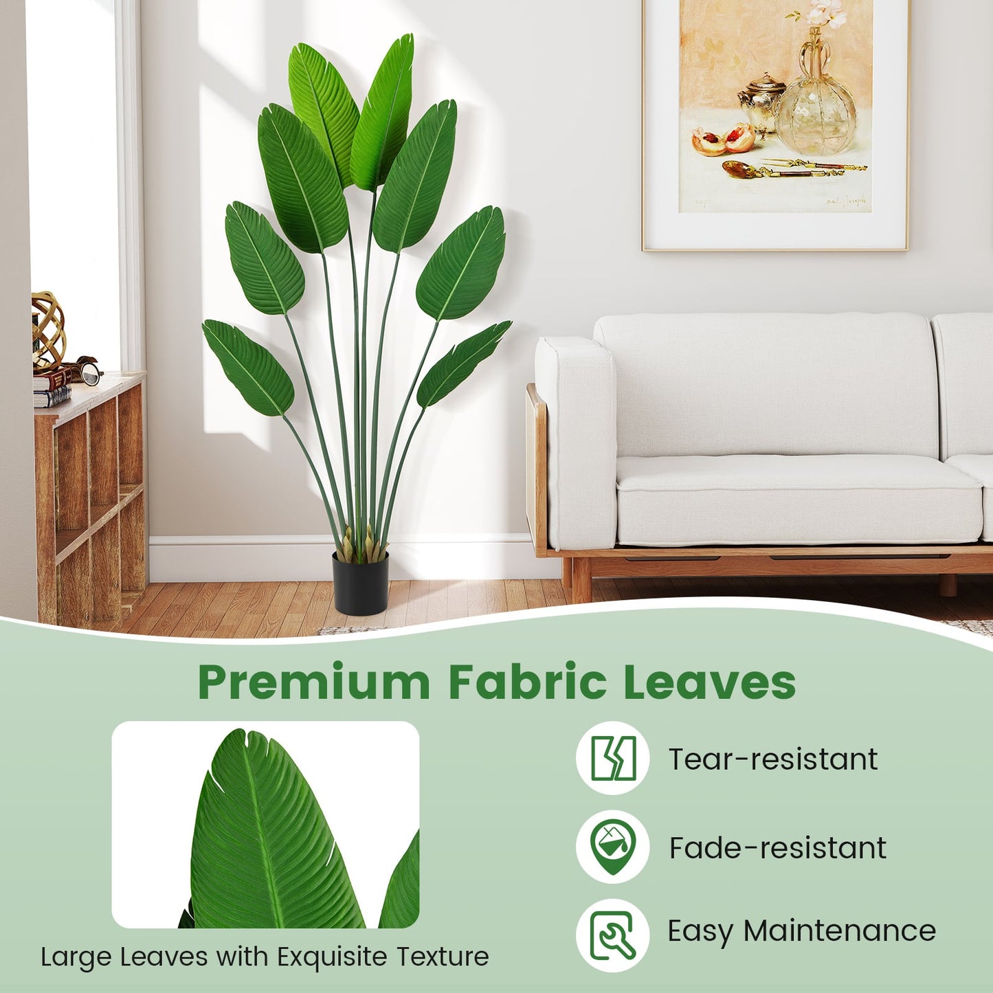 1.9 M Artificial Banana Leaf Tree with 8 Fabric Banana Leaves and Stable Cement-filled Pot