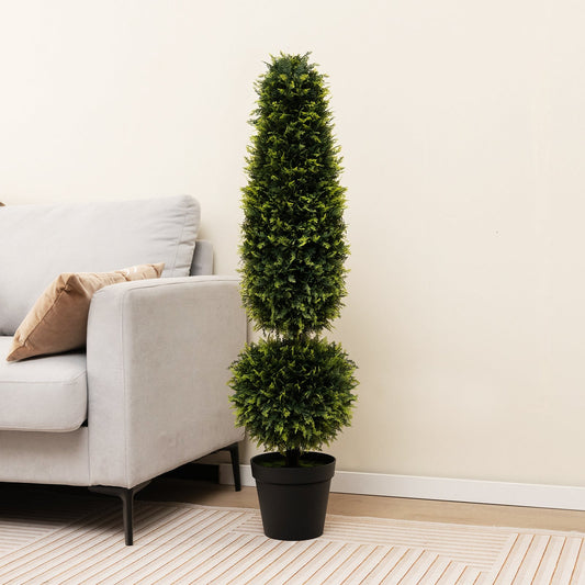 120 CM Artificial Boxwood Topiary Tree with Cement-Filled Flowerpot