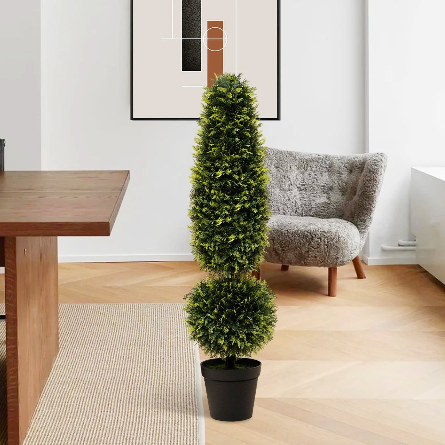 120 CM Artificial Boxwood Topiary Tree with Cement-Filled Flowerpot