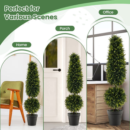 120 CM Artificial Boxwood Topiary Tree with Cement-Filled Flowerpot