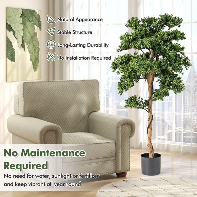 Artificial Boxwood Topiary Tree Potted Plants with PE Leaves-Green