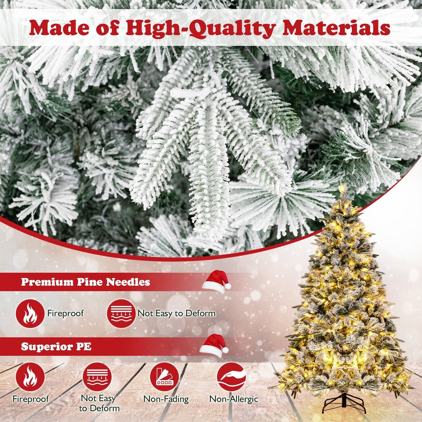 Artificial Christmas Tree with LED Lights, 8 Lighting Modes and Foldable Metal Stand-6 ft