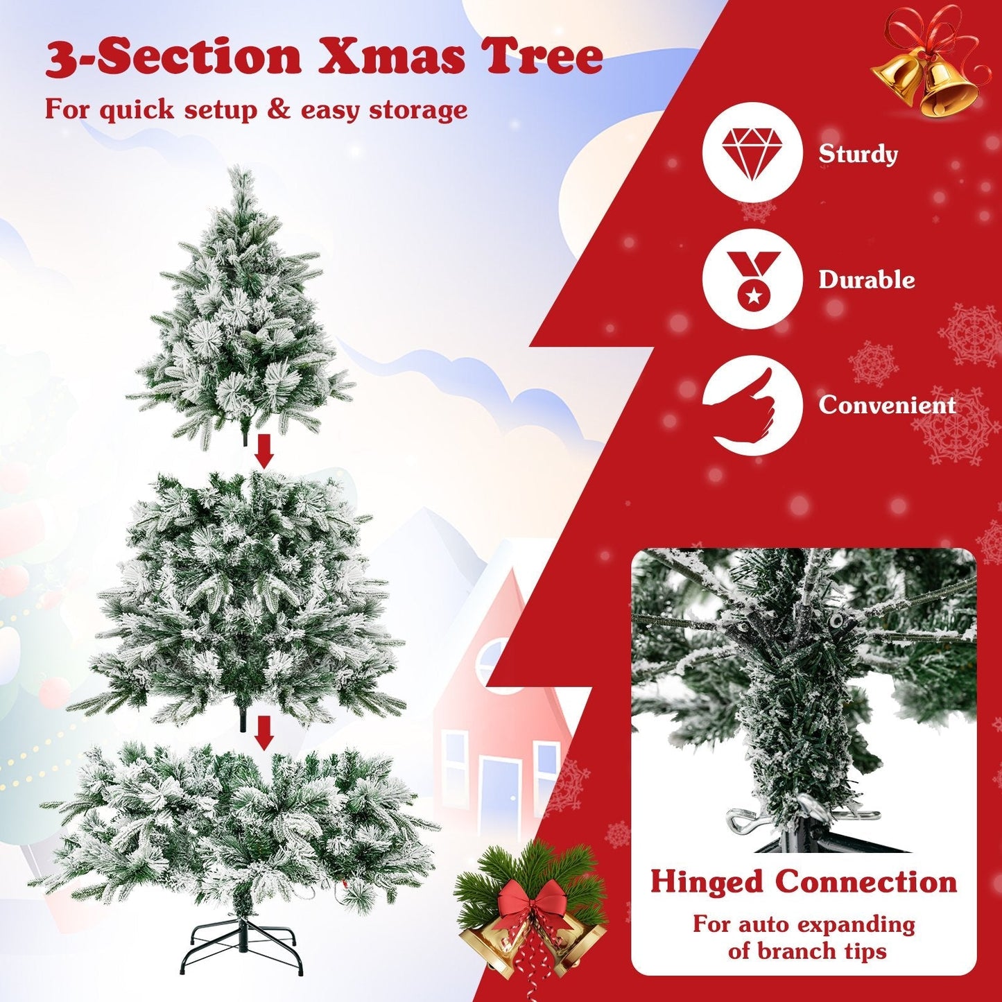 Artificial Christmas Tree with LED Lights, 8 Lighting Modes and Foldable Metal Stand-6 ft