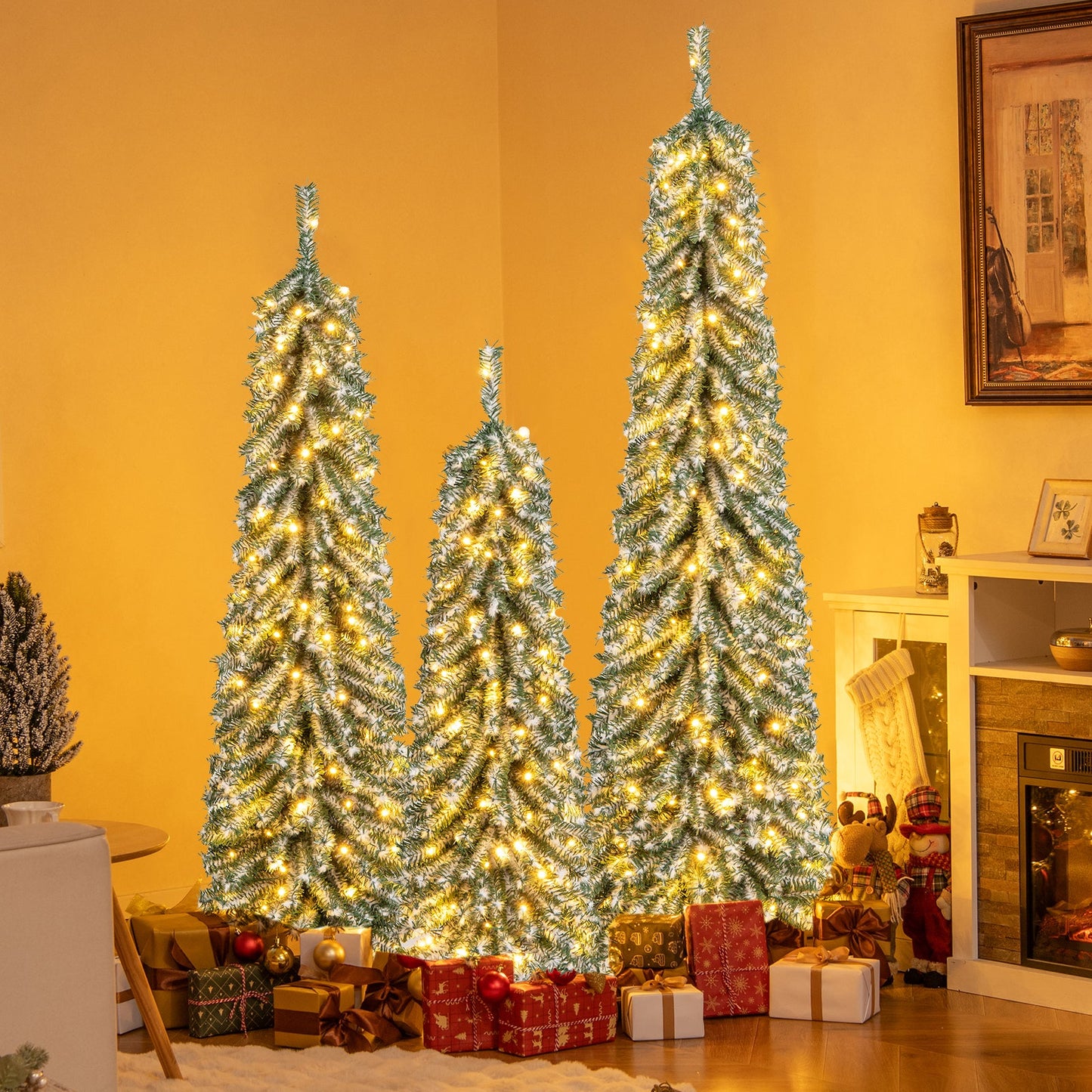 4/5/6FT Artificial Christmas Tree Set of 3 with Realistic Accumulated Snow