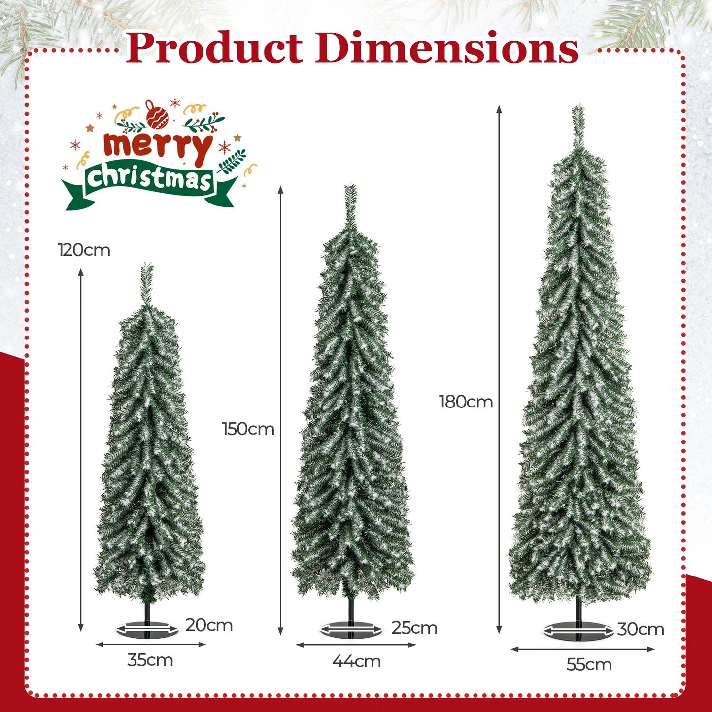 4/5/6FT Artificial Christmas Tree Set of 3 with Realistic Accumulated Snow