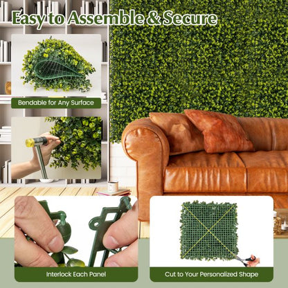 12 Pieces 50 x 50 cm Artificial Hedge Boxwood Panels with 7cm Thickness