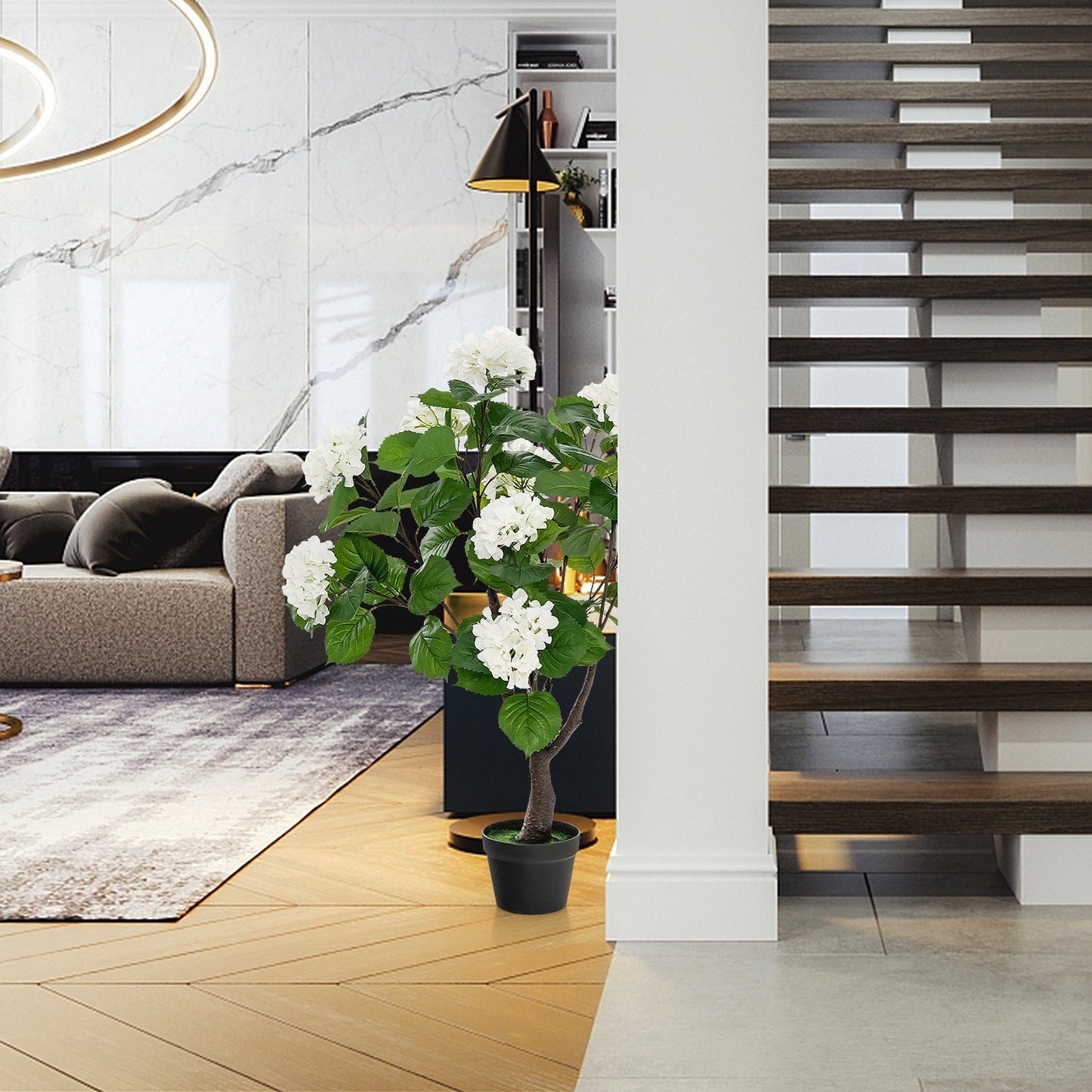 Artificial Hydrangea Tree with 11 White Flowers-2 Pieces