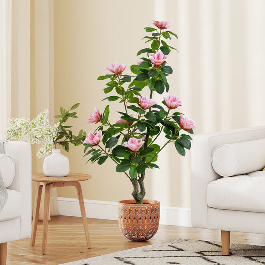 Artificial Magnolia Tree Faux Flower Plant in Nursery Pot-Pink