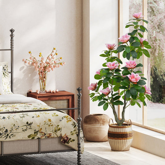 Artificial Magnolia Tree Faux Flower Plant in Nursery Pot-Pink