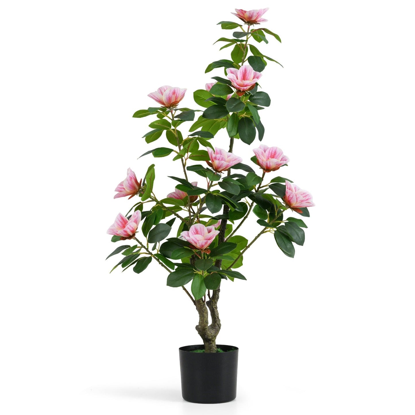 Artificial Magnolia Tree Faux Flower Plant in Nursery Pot-Pink