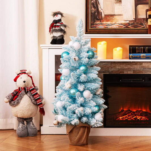 90 CM Artificial Mini Christmas Tree with 12 Natural Cotton Balls-Blue