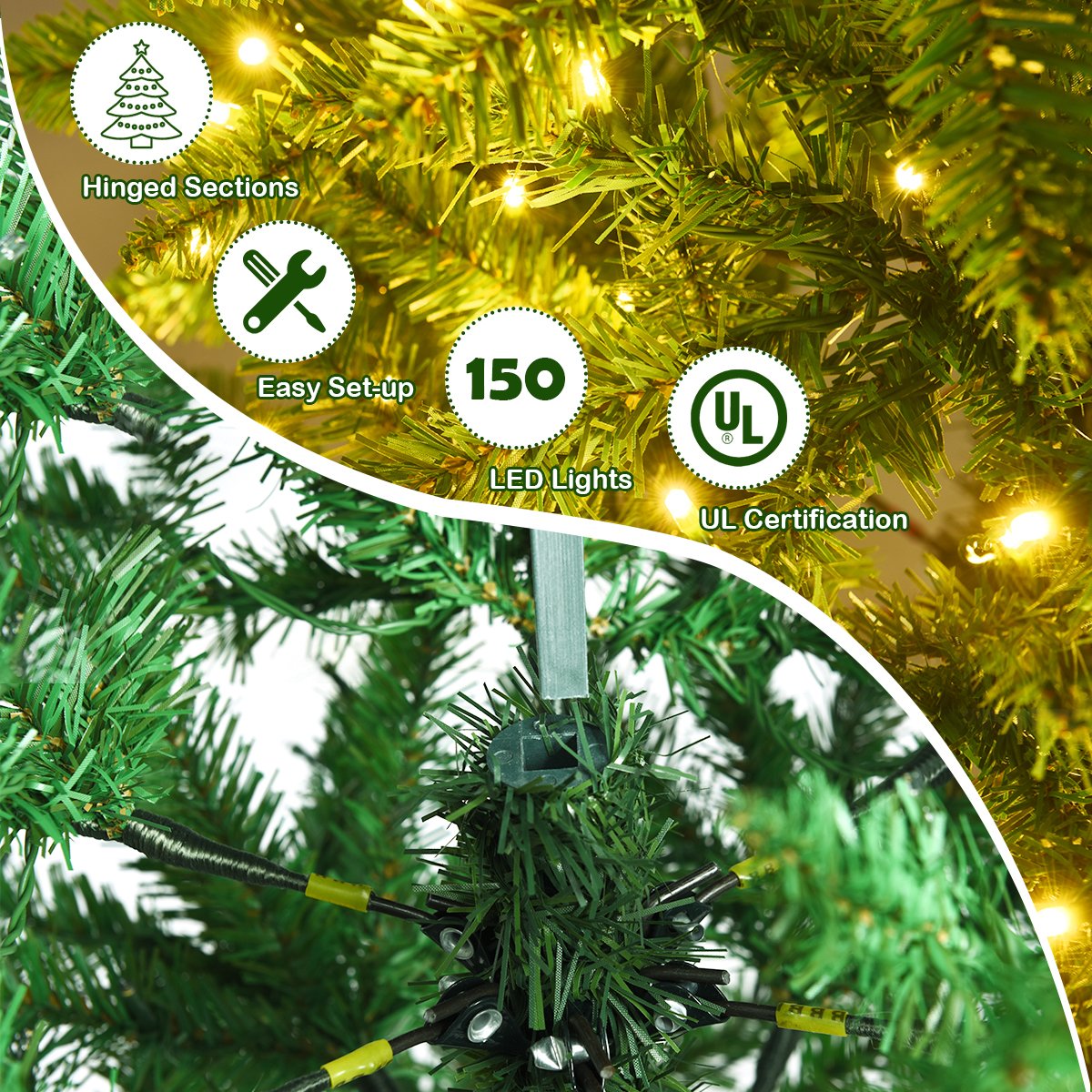Artificial Pencil Christmas Tree with 250 Warm White UL-listed Lights-5FT