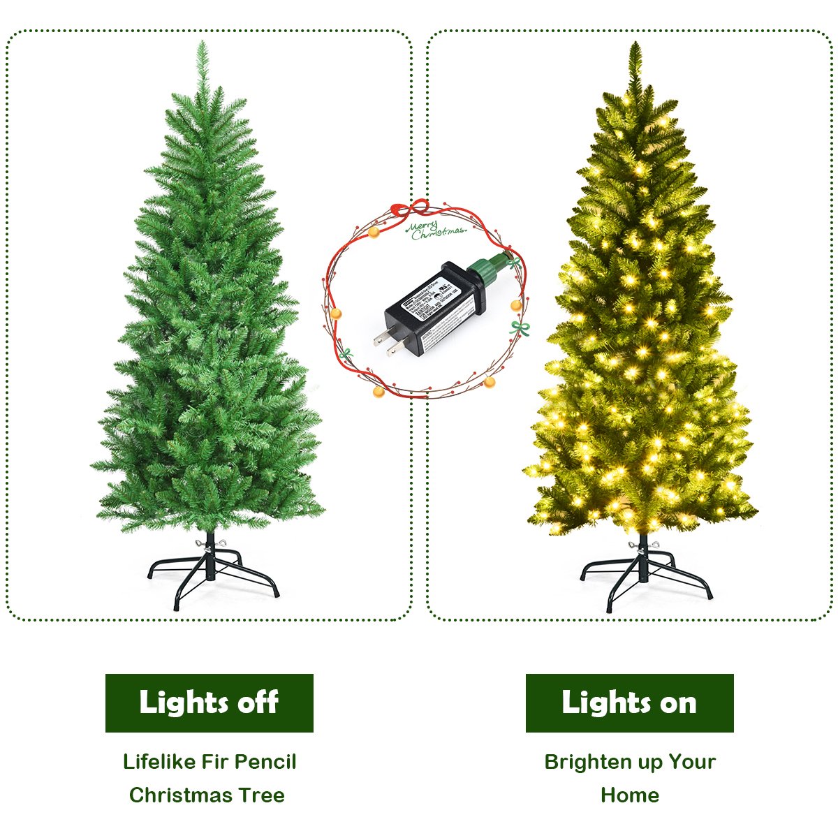 Artificial Pencil Christmas Tree with 250 Warm White UL-listed Lights-5FT