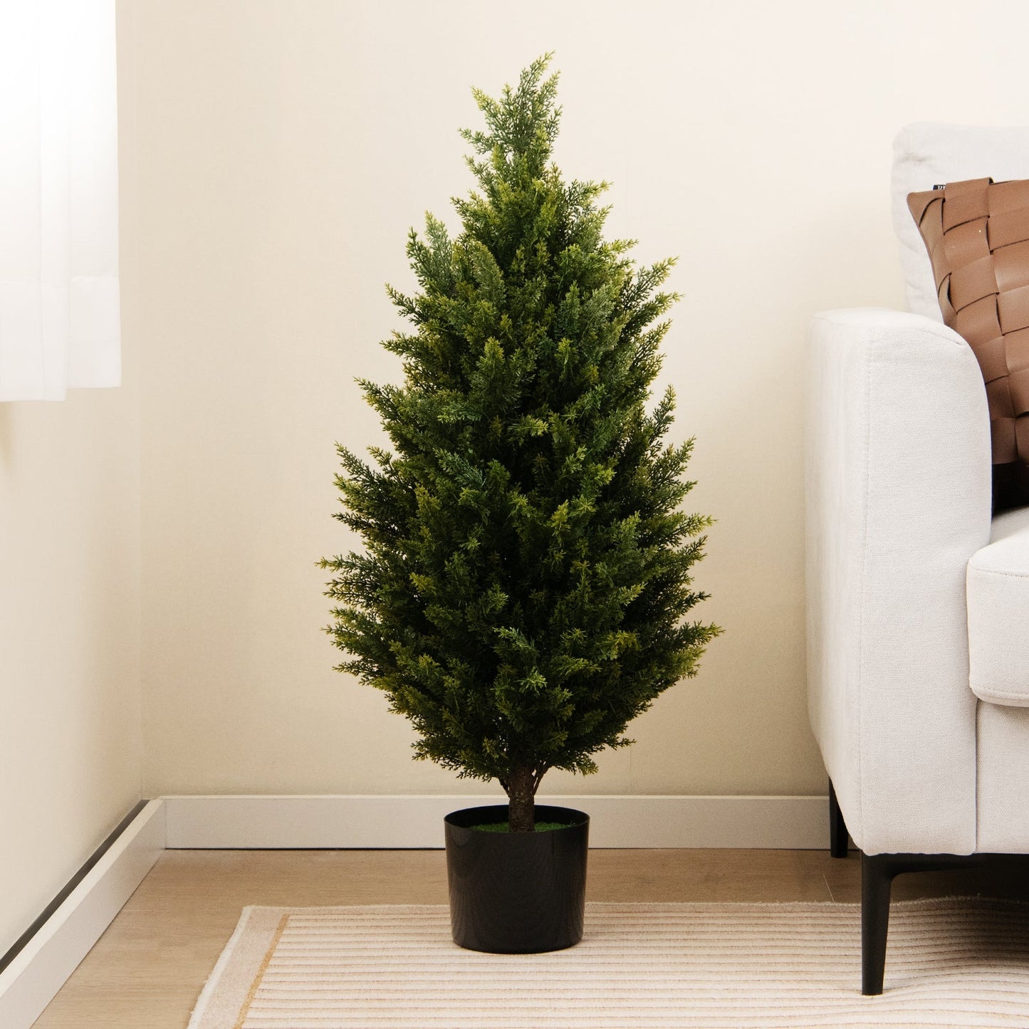 93 CM Artificial Topiary Cedar Tree with Cement Plastic Pot