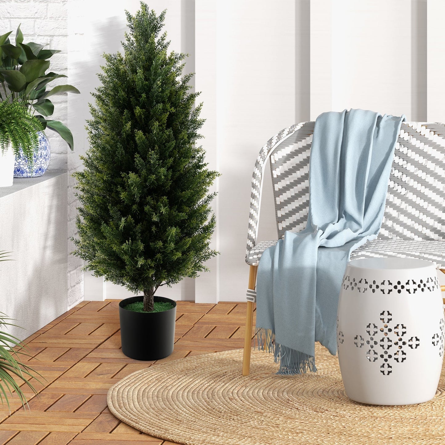 93 CM Artificial Topiary Cedar Tree with Cement Plastic Pot