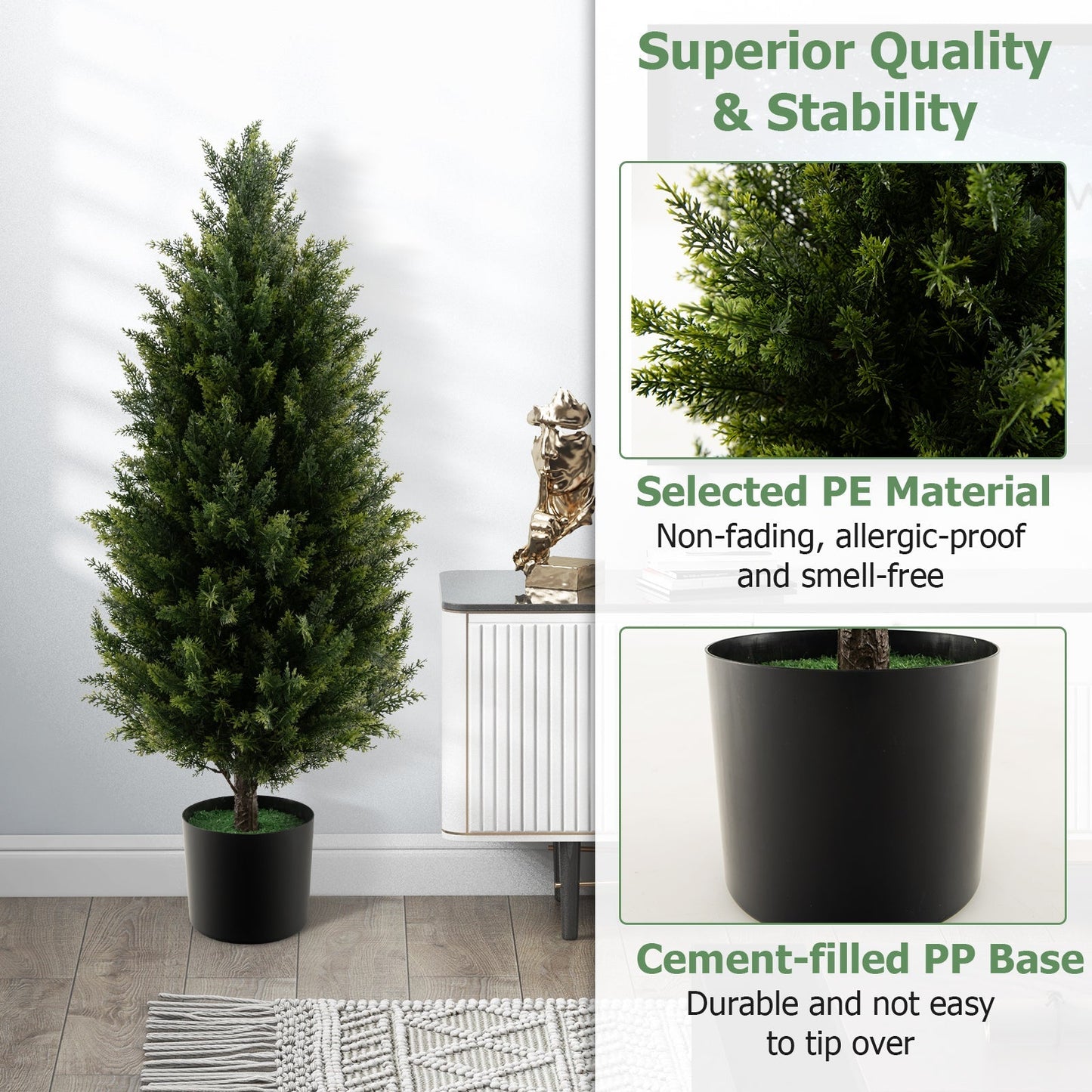 93 CM Artificial Topiary Cedar Tree with Cement Plastic Pot